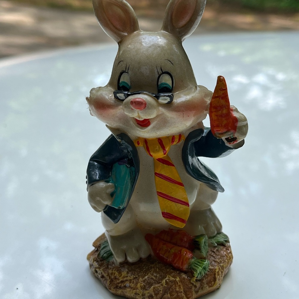 Vtg Charming Rabbit Professor Figurine with Carrot
